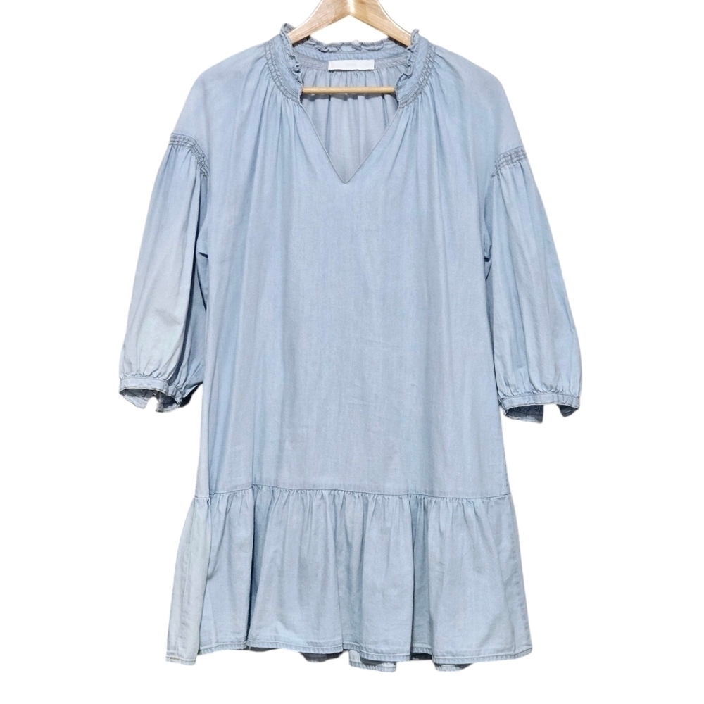 Mango Chambray Ruffled Dress Womens Size US 6